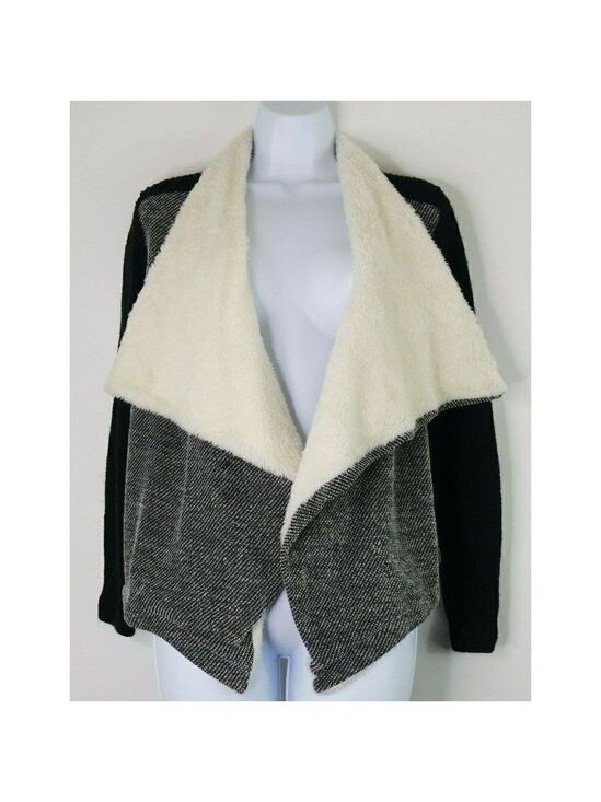 Skies are Blue Sweaters - 𝅺Skies Are Blue Womens Size XS Open Front Faux Fur Mixed Media Knit Cardigan